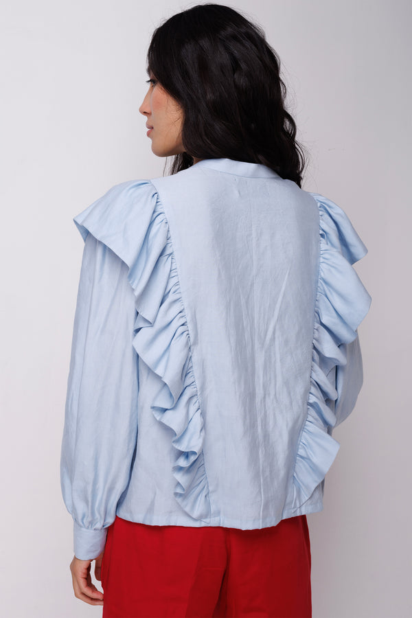 ICE BLUE FRILL TOP