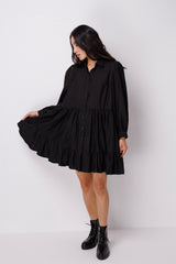 BLACK FRILL SHIRT DRESS