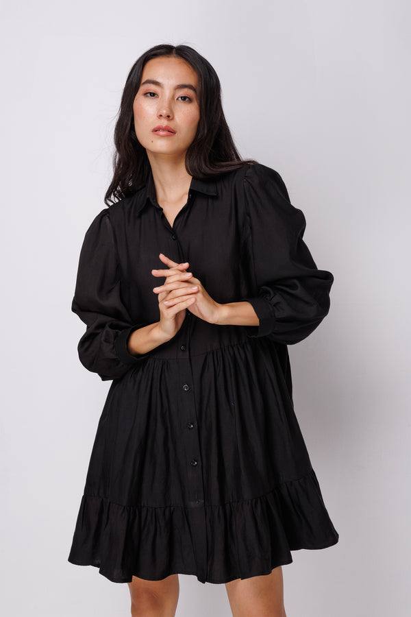 BLACK FRILL SHIRT DRESS
