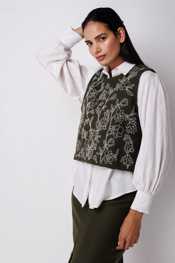 HAND  EMBROIDERED WOOL VEST