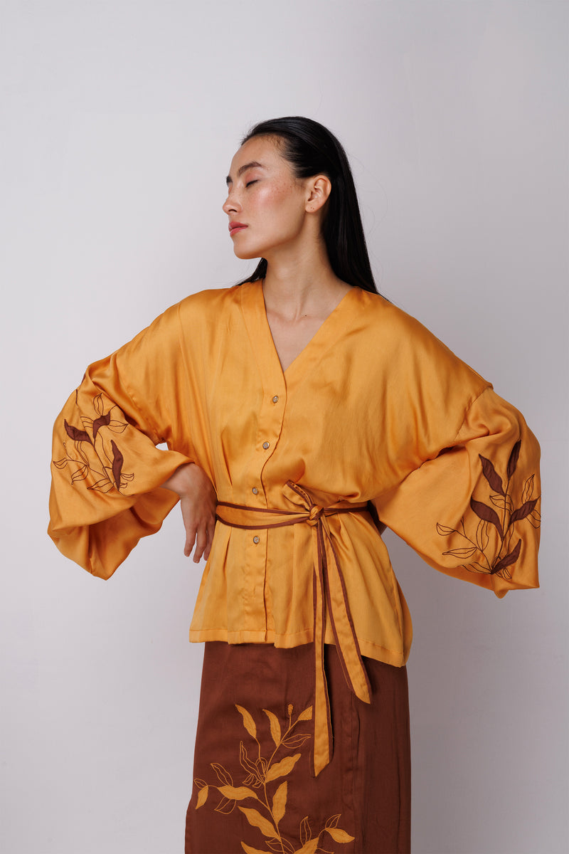 HAND EMBROIDERED KIMONO TOP WITH BELT
